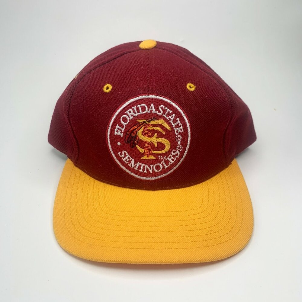 Vtg 1990s Florida State Seminoles Snapback Hat AJD Maroon Burgundy Yellow